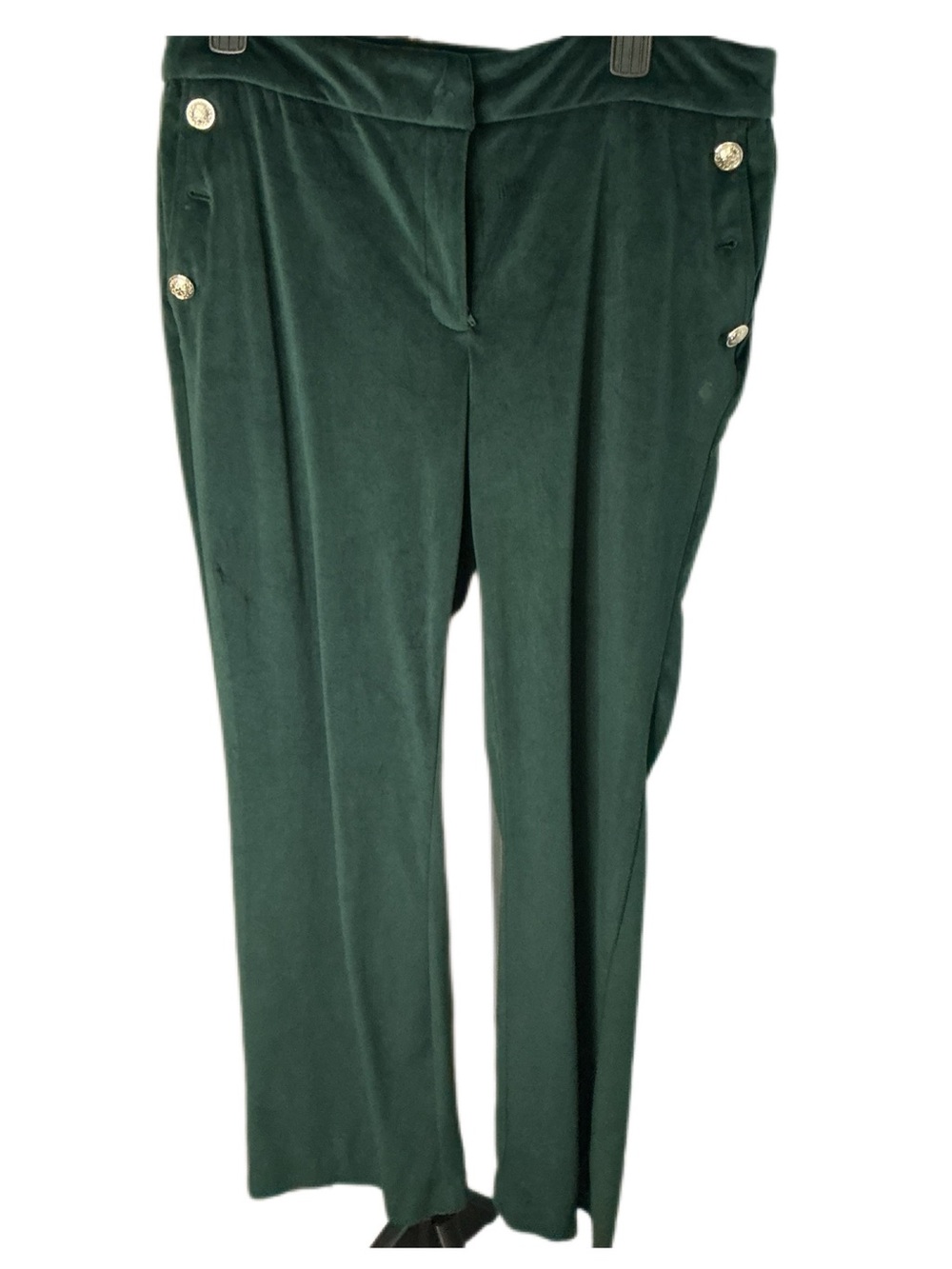 Maison D'Amelie Paris Women’s Dark Green Velvet Wide Leg Button Pants